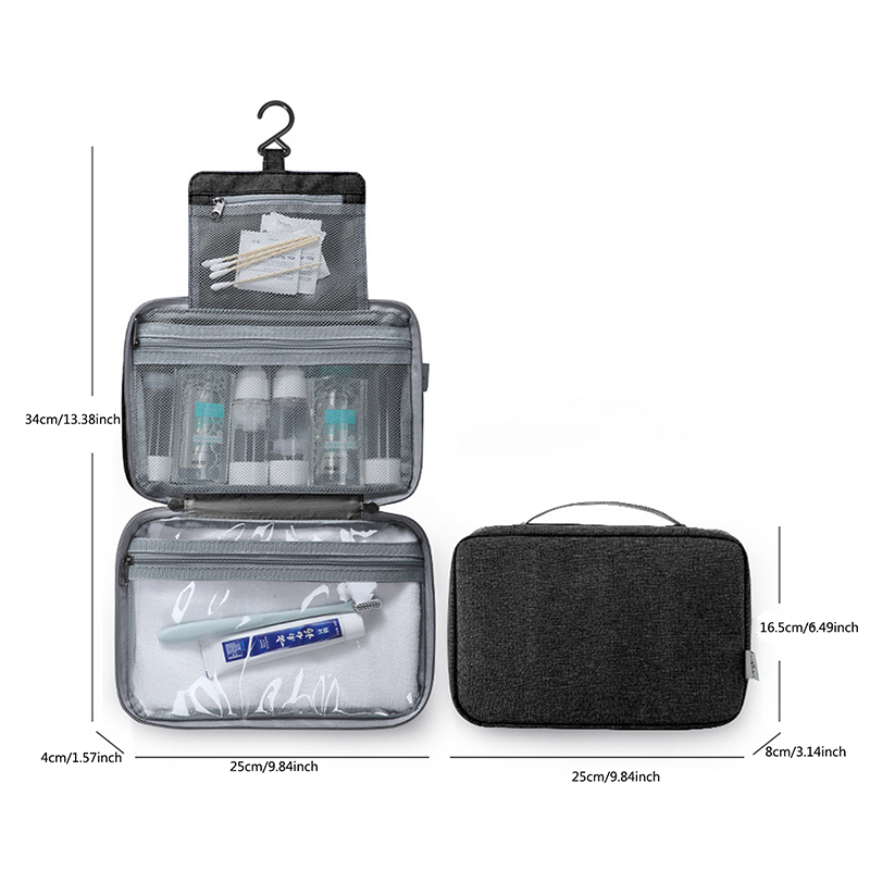 Large Hanging Hook Toiletry Bag Waterproof Folding Handbag Travel Makeup Cosmetic Razor Storage Organizer Case Bathroom Supplies: black