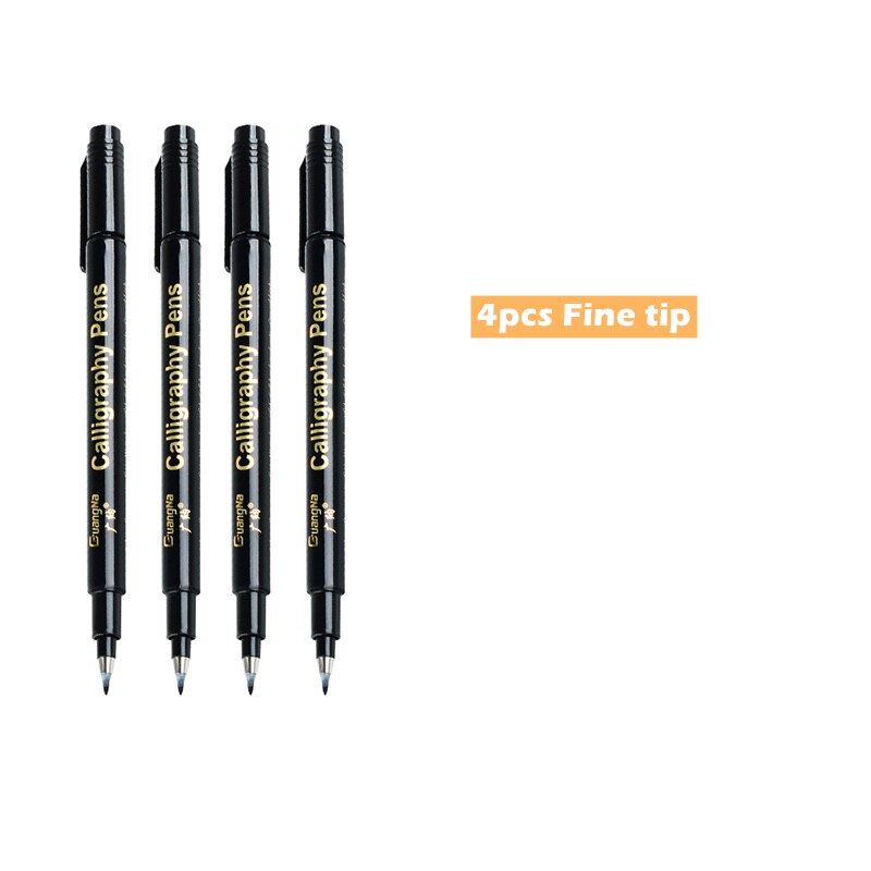 4pcs Calligraphy Pen Set Quick-dry Refillable Waterproof Pigment Ink for Beginners Writing Signature Drawing Lettering Art F802: 4pcs Fine