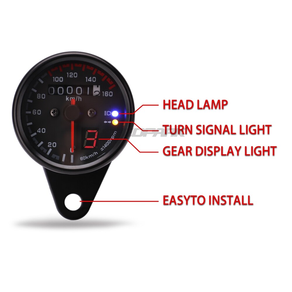 Universal Motorcycle Cafe Racer Speedometer odometer Gauge 0-160 km/u Instrument with LED Indicator