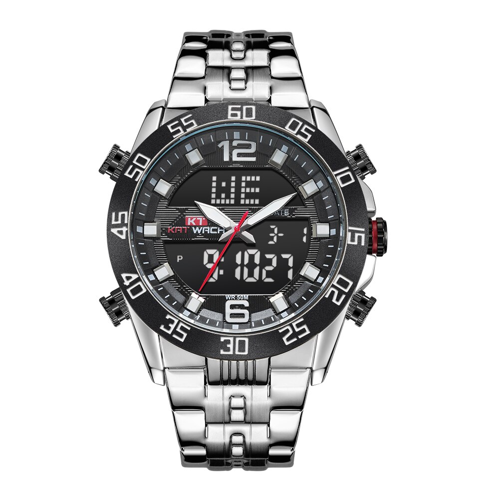 KAT-WACH Steel Strap Dual Screen Sports Men's Watc... – Grandado