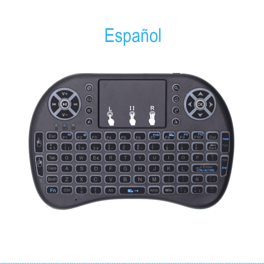 Backlit i8 Mini Wireless Keyboard Russian French Spanish Hebrew i8+ 2.4G Air Mouse Touchpad Handheld for Android TV BOX Mini PC: Spanish