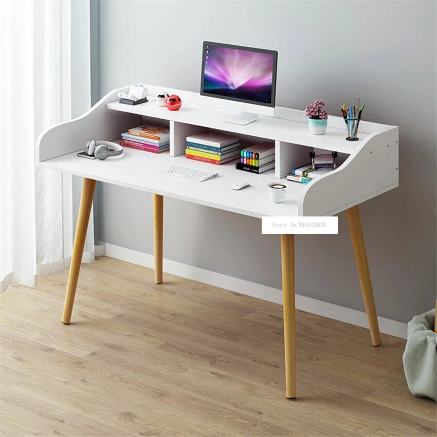 B2658 120cm Economic And Wood Simple Office Desk Double Layer Student Writing Laptop Desk Bedroom Modern Computer Desk
