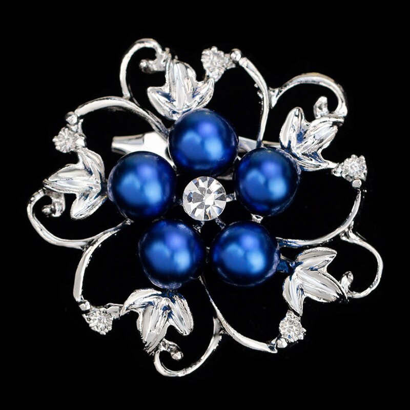 Women Simulated Pearl Rhinestone Brooch Pin Clip Pin Crystal Hollow Flower Brooches Jewelry AIC88: 7