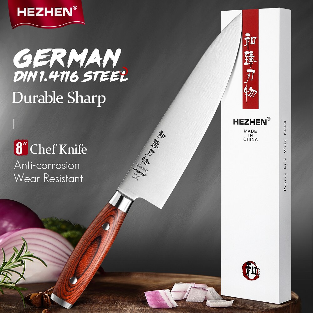 HEZHEN 1-5PC Kitchen Knife Sets Stainless Steel Sharp Cook Beautiful box Pakka Wood Handle Kitchen Tool: chef knife