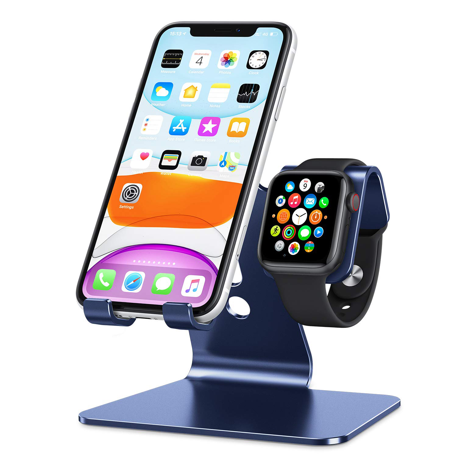 Stativ för apple watch  - 2 in 1 universellt skrivbordsställ för iphone 15 14 13 12 11 alla serier och apple watch-serien: Röd