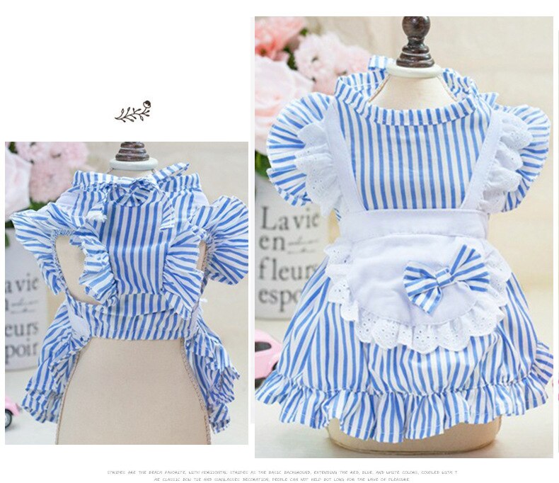 Classic Striped Summer Fancy Dresses for Small Dogs Maid Clothing Mini Skirt French Bulldog Cotton Pet Cat Clothes: blue / XL
