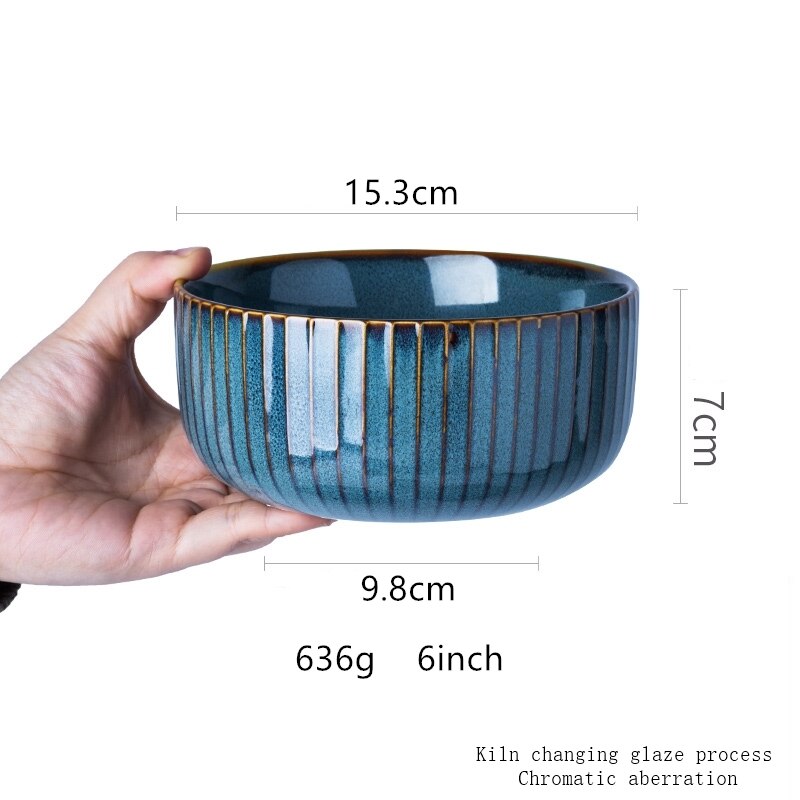 Home green glazed ceramic tableware Blue Retro home kitchenware big dish soup set: Red