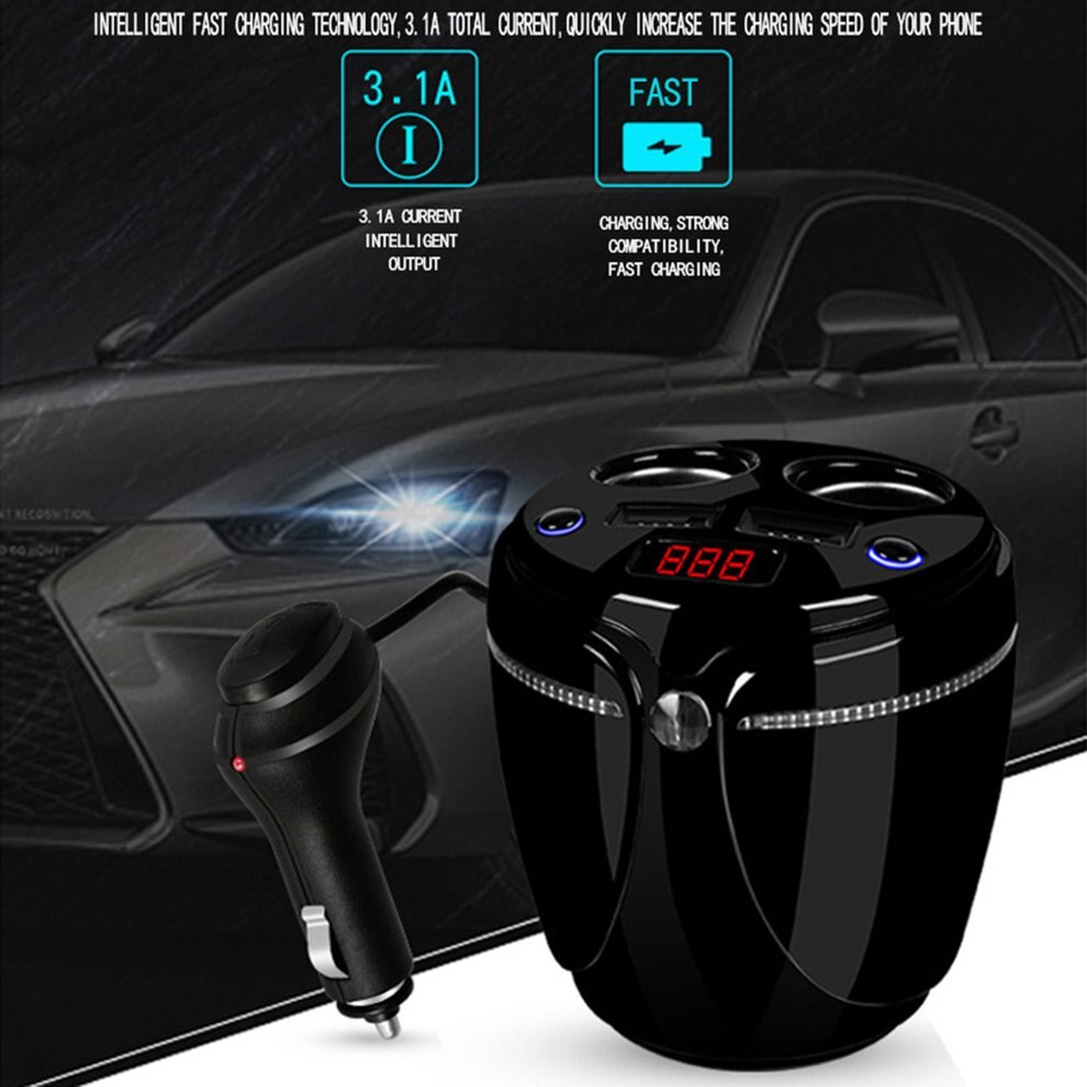 Multifunctionele Car Charger Bekerhouder Met Led Display Gloeiende Dual Usb Cigaretter Aansteker Sockets Power Adapter Voor Telefoon