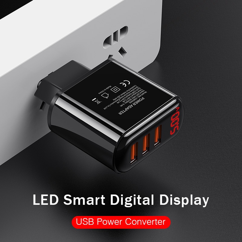 Cargador USB de 48W para teléfono móvil, cargador de pared con pantalla LED 3.4A, carga rápida USB para iPhone, Samsung S10 Plus, Xiaomi, Huawei