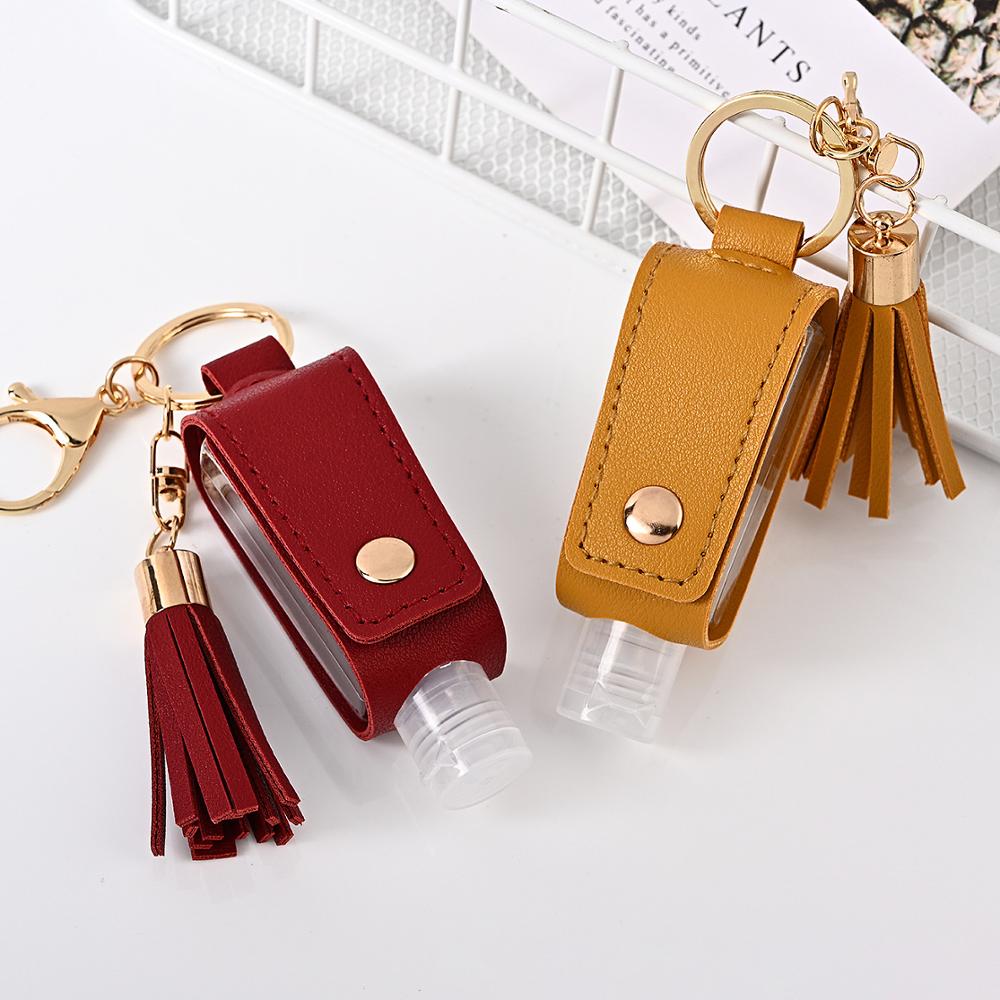 30ml Empty Refillable Bottle Leak Proof Plastic Travel Bottle Portable Squeeze Bottle With Tassel Leather Keychain Holder