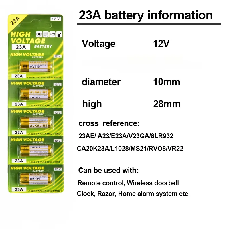 12v 23a bateria 23ga a23s e23a el12 mn21 v23ga gp23a lrv08 para campainha de controle remoto brinquedo elétrico a23 bateria alcalina