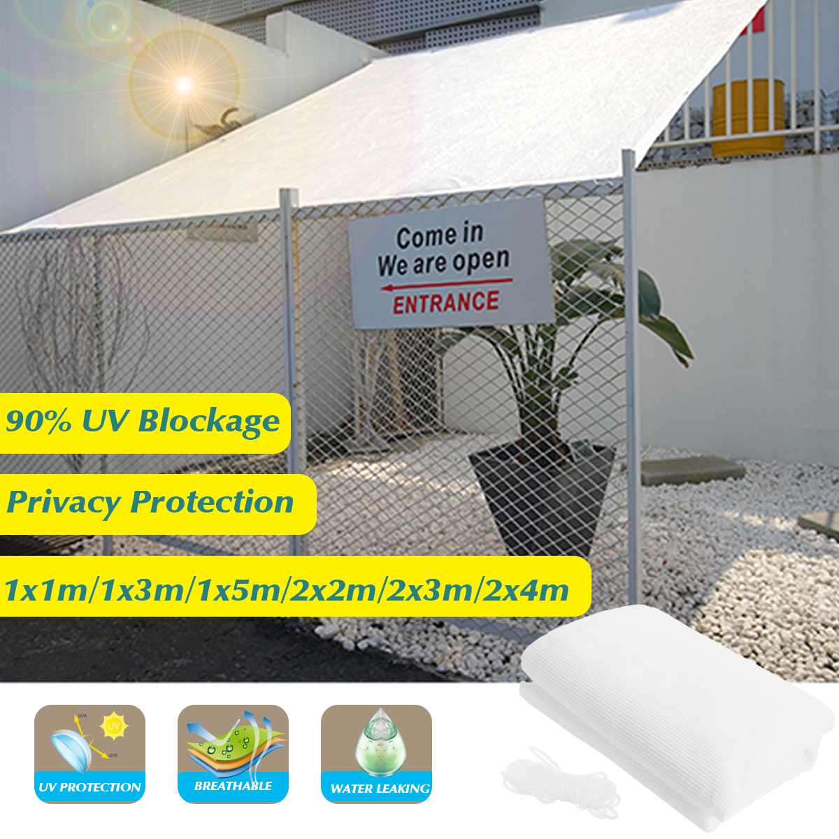 White Waterproof Sun Shelter Sun Protection Shade Sail Awning Camping Shade Cloth Large For Outdoor Canopy Garden Patio Beach