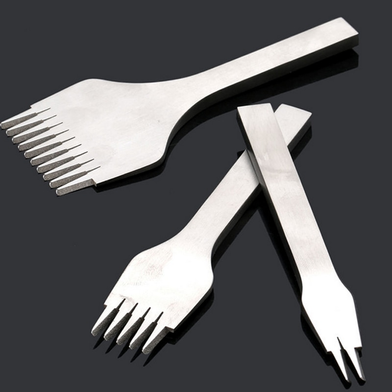 De acero inoxidable de 3,85mm cincel plano cuero artesanal herramientas agujero equipo de perforación herramienta de bricolaje 2 Prong/5 Prong/10 puntas LBShipping