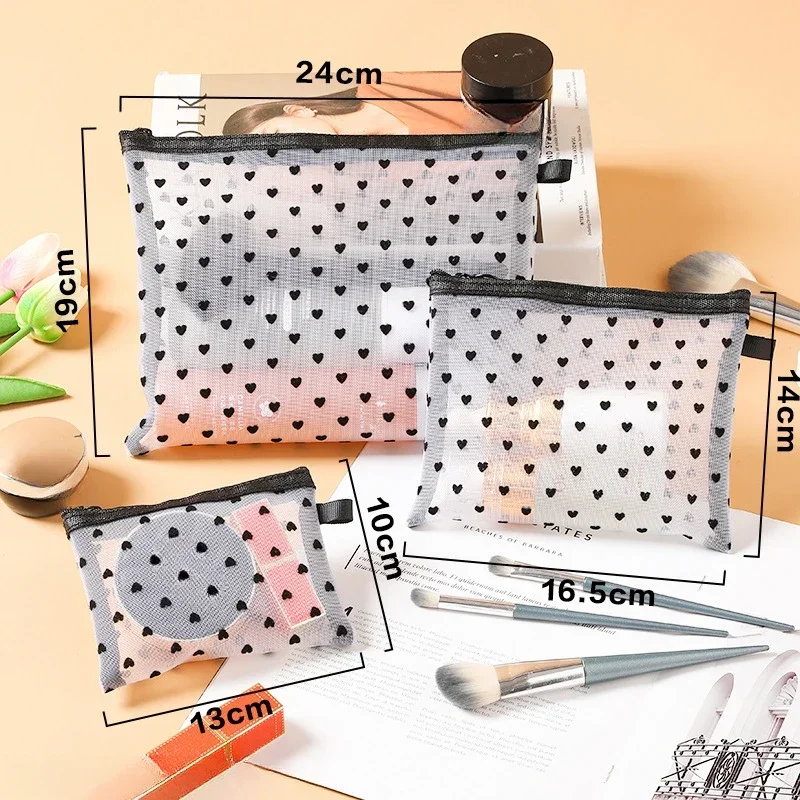 1pc Frauen Reisen Kosmetik Tasche transparent Gittergewebe machen-hoch fallen Organizer Lagerung Beutel lässig Reißverschluss machen-hoch Kulturbeutel Waschen Taschen: L / dunkel Grau