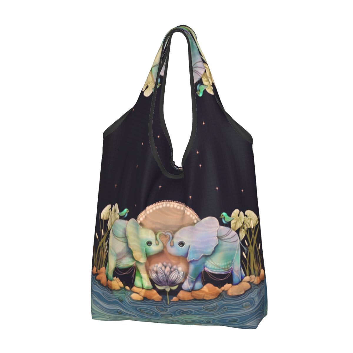 Op maat gemaakte, gerecyclede boodschappentas met olifantenmandala uit het paradijs, dames draagtas, draagbare boodschappentas met dierenmotief.: Bruin