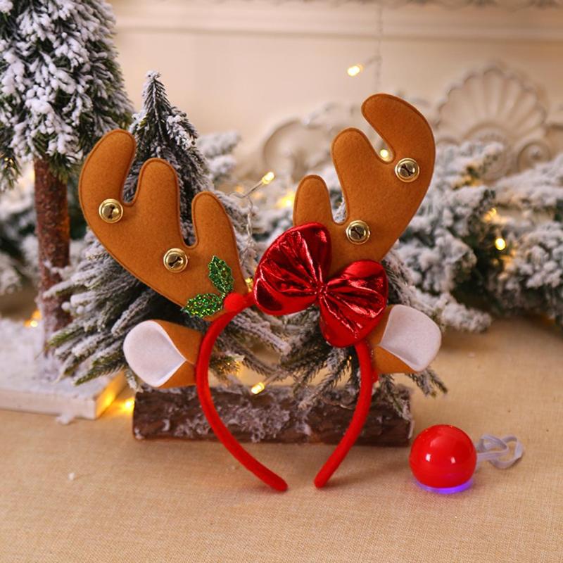 Diadema de reno con asta para el pelo para niños, diadema de Navidad con ciervo de nariz roja, gran asta, accesorios para el cabello