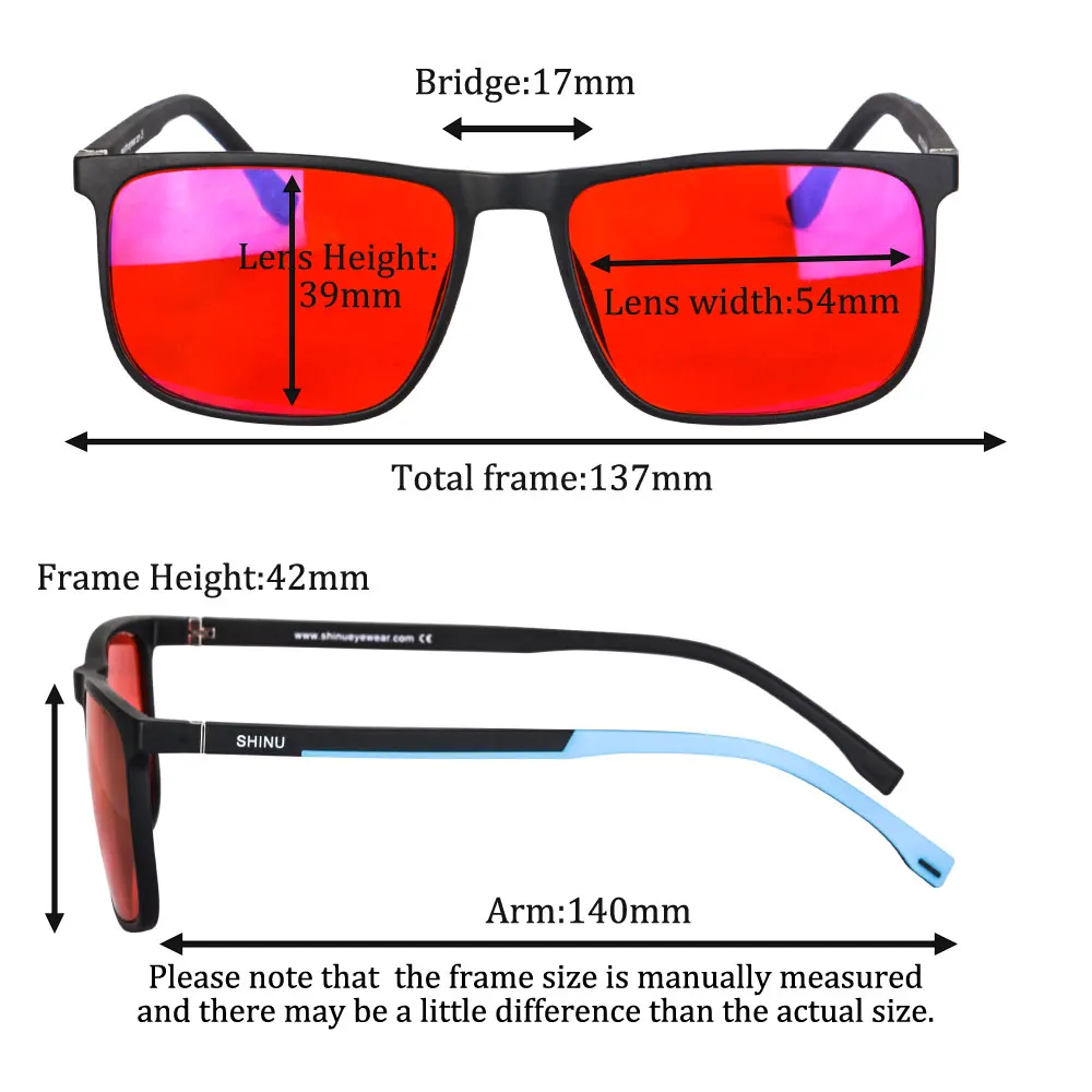 SHINU bon sommeil lumière bleue bloquant les lunettes hommes lentilles rouges Anti lumière verte éliminer la fatigue oculaire lunettes Bluelight