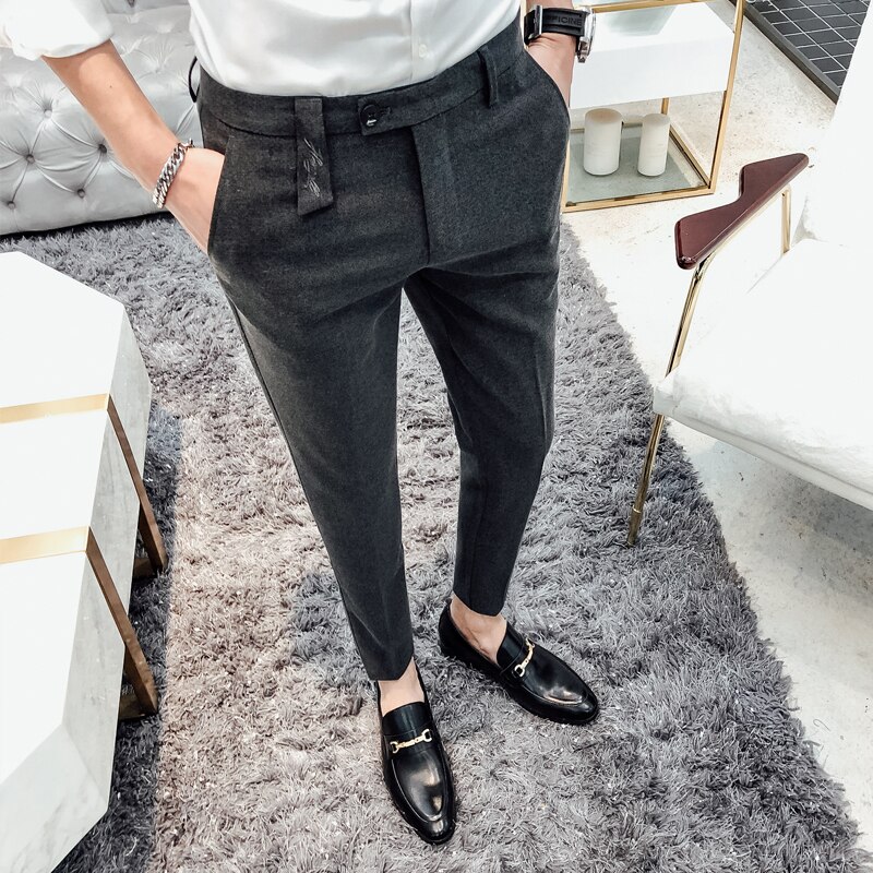 Embroidery Business Dress Pants Men Formal Office Social Suit Pants Casual Slim Fit Nightclub Party Streetwear Trousers: gray / 33