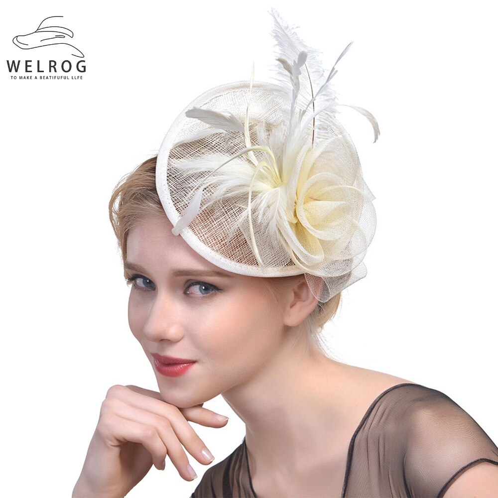 WELROG – chapeau tendance pour femme, chapeau, plume, gaze, maille solide, épingle à cheveux, pour fête, mariage, ruban