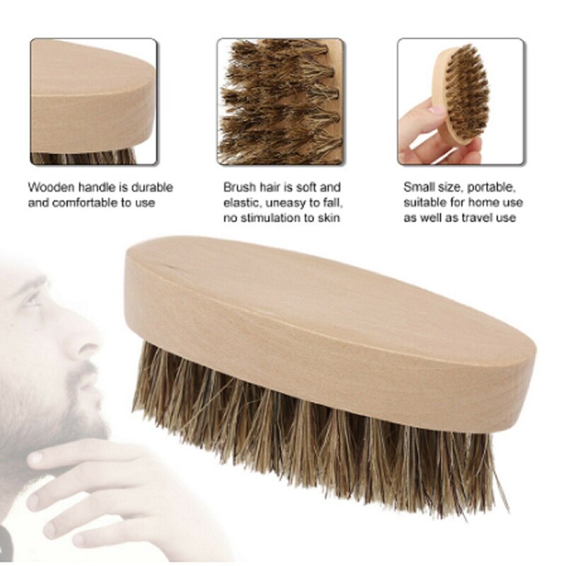 Wood Beard Brush Soft Boar Bristle Brush with Bamboo Wide Tooth Comb for Men Mustache Care Tool