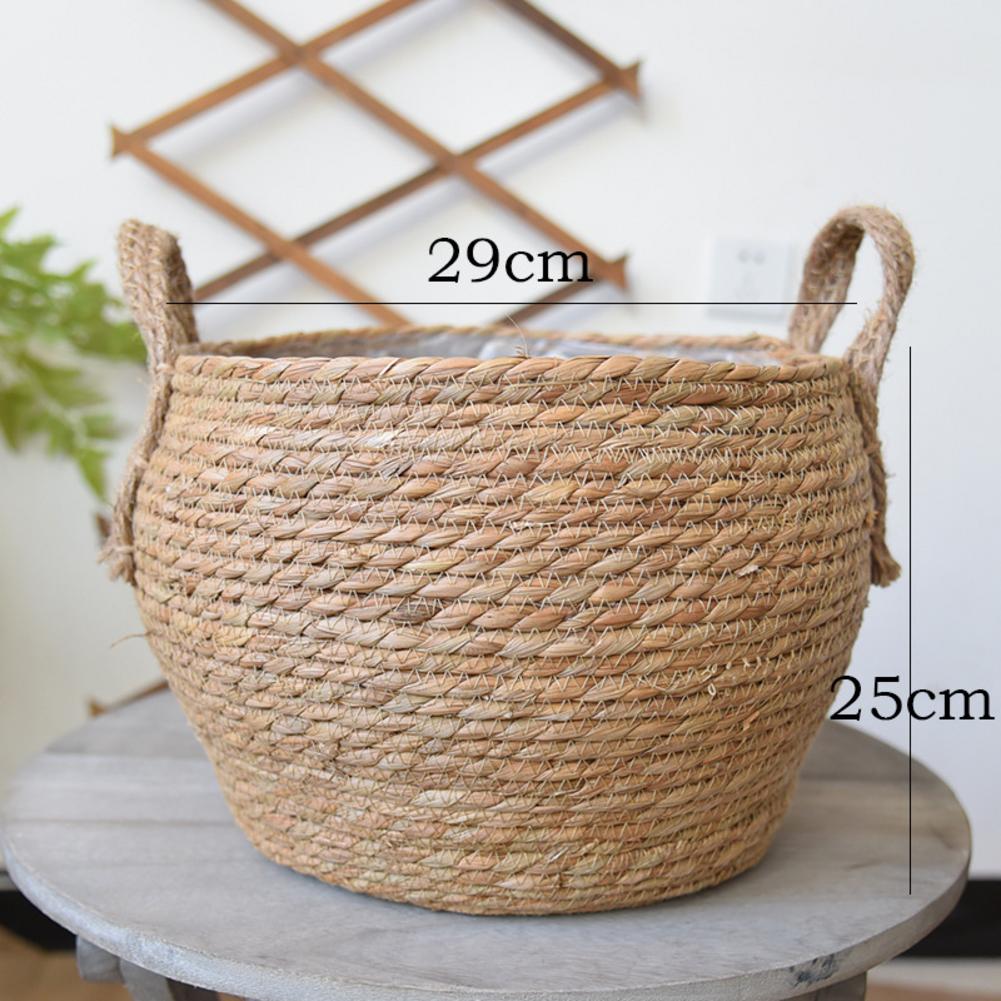 Handwoven Mand Hand Plant Mand Geweven Stro Mand Desktop Opbergmanden Voor Bloempot Vloer Indoor Plant Woondecoratie: 25x29cm