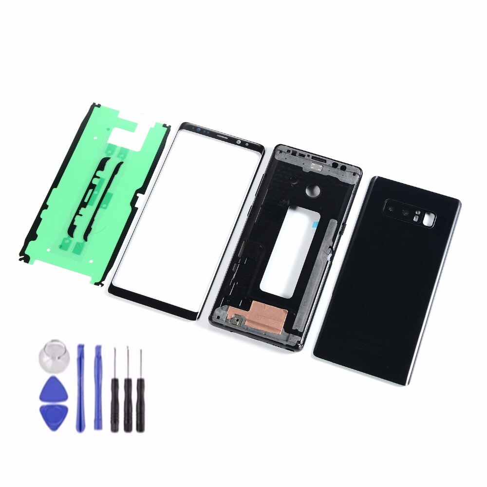 Voor Samsung Galaxy Note 8 N950 N950F Behuizing Metaal Midden Frame + Batterij Cover Glas + Front Lens Touch screen Panel Glas