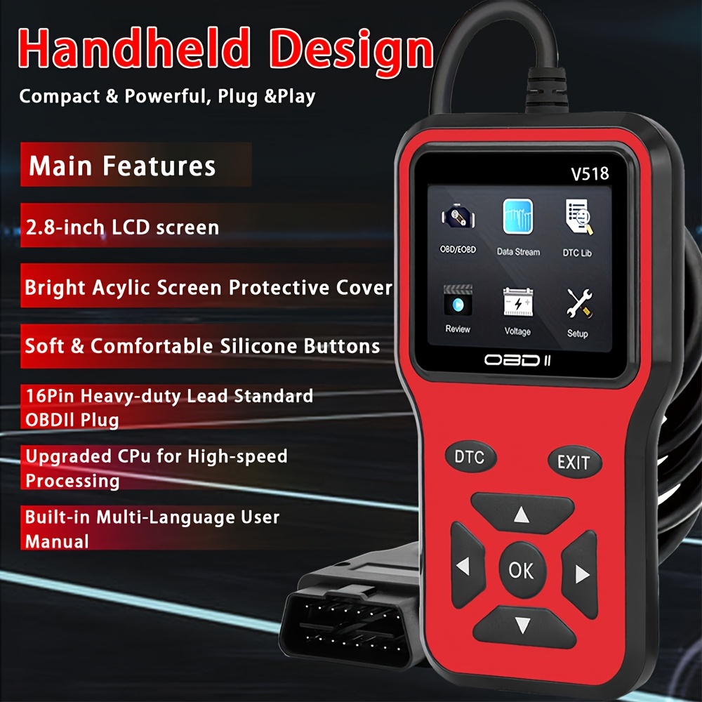 OBD2 Scanner V518- Instant Fault Code Reader and Voltage Check | OBDII/CAN Full System Diagnosis | 10 Second Fault Analysis