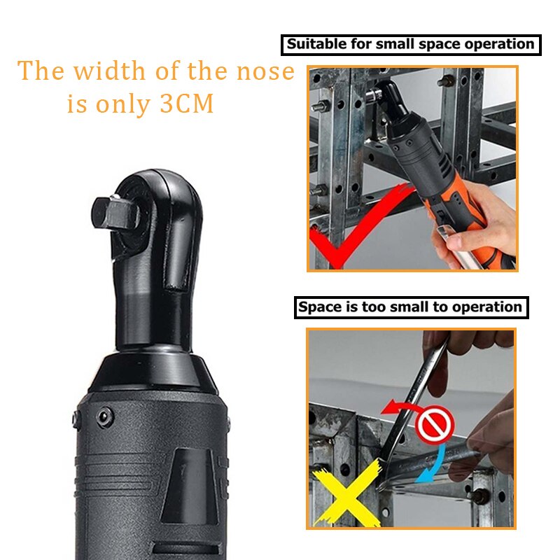 42V Electric Wrench Angle Drill Screwdriver 100NM 3/8'' Cordless Ratchet Wrench Scaffolding With 1/2 Lithium-Ion Battery