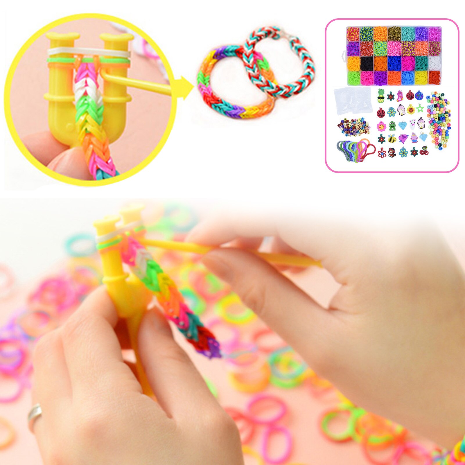 Kleurrijke Hand-Gebreide Set Premium Elastiekjes Voor Armband Maken Kit Diy Band Armband Mega Refill Geweven Armband Meisjes