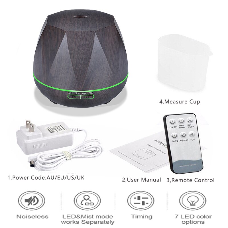 550 ML APP Kontrolle Aromatherapie Diffusor Ultraschall-luftbefeuchter Mit Holz Korn Ätherisches Öl Aroma Diffusor Für Heimat Sekretariat