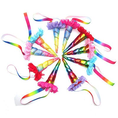 Magical Floral Rainbow Unicorn Horn Head Hats Party Hair Headband Fancy Dress Cosplay Decorative Fairy Party Hats