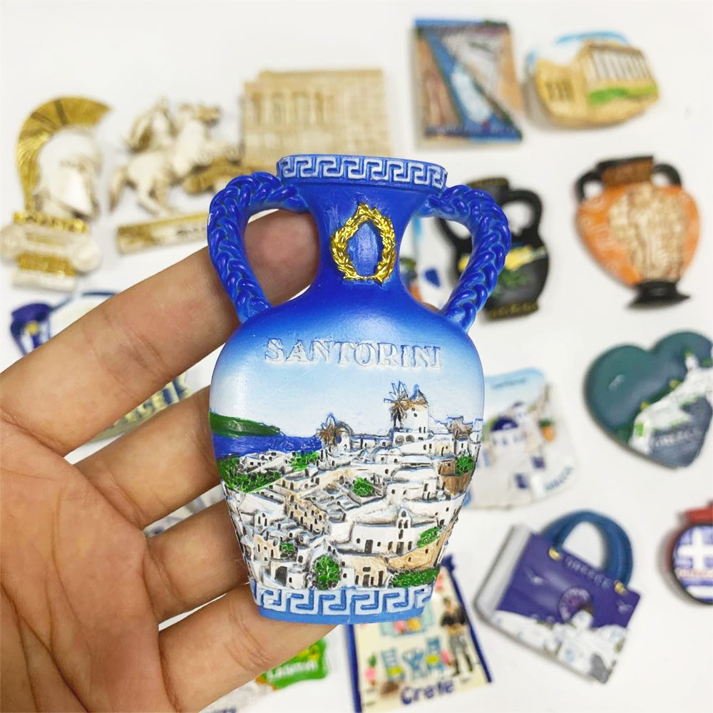 World travel Fridge Magnet Greece Sparta Kariatides Hellas Athens Sentorini Crete Tourist souvenir Magnetic Refrigerator Sticker: WHITE