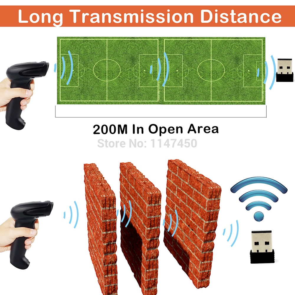 1D CCD/laserowy skaner kodów kreskowych 2.4GHz bezprzewodowy czytnik kodów kreskowych bezprzewodowy przenosić odległość 100 metrów przewodowy kod kreskowy skaner