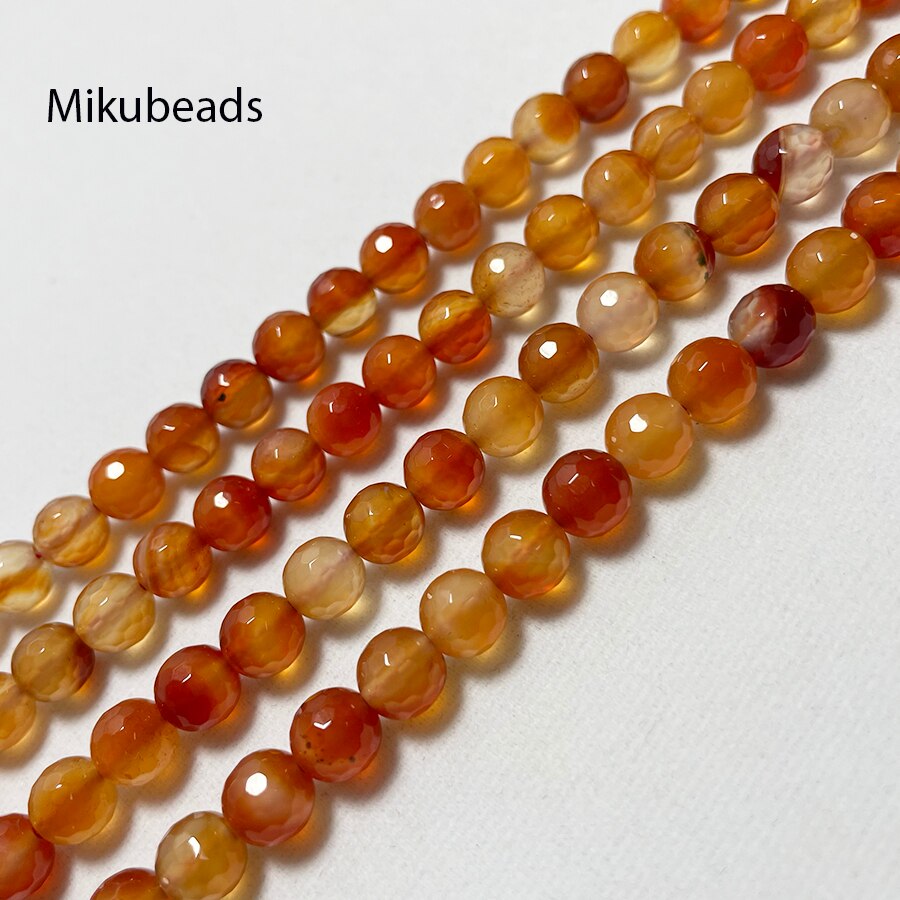 Natuurlijke Rode Carneool 8Mm Agaat Facet Ronde Losse Kralen Voor Sieraden Maken Diy Armbanden Ketting 15 &#39;&#39;Strand