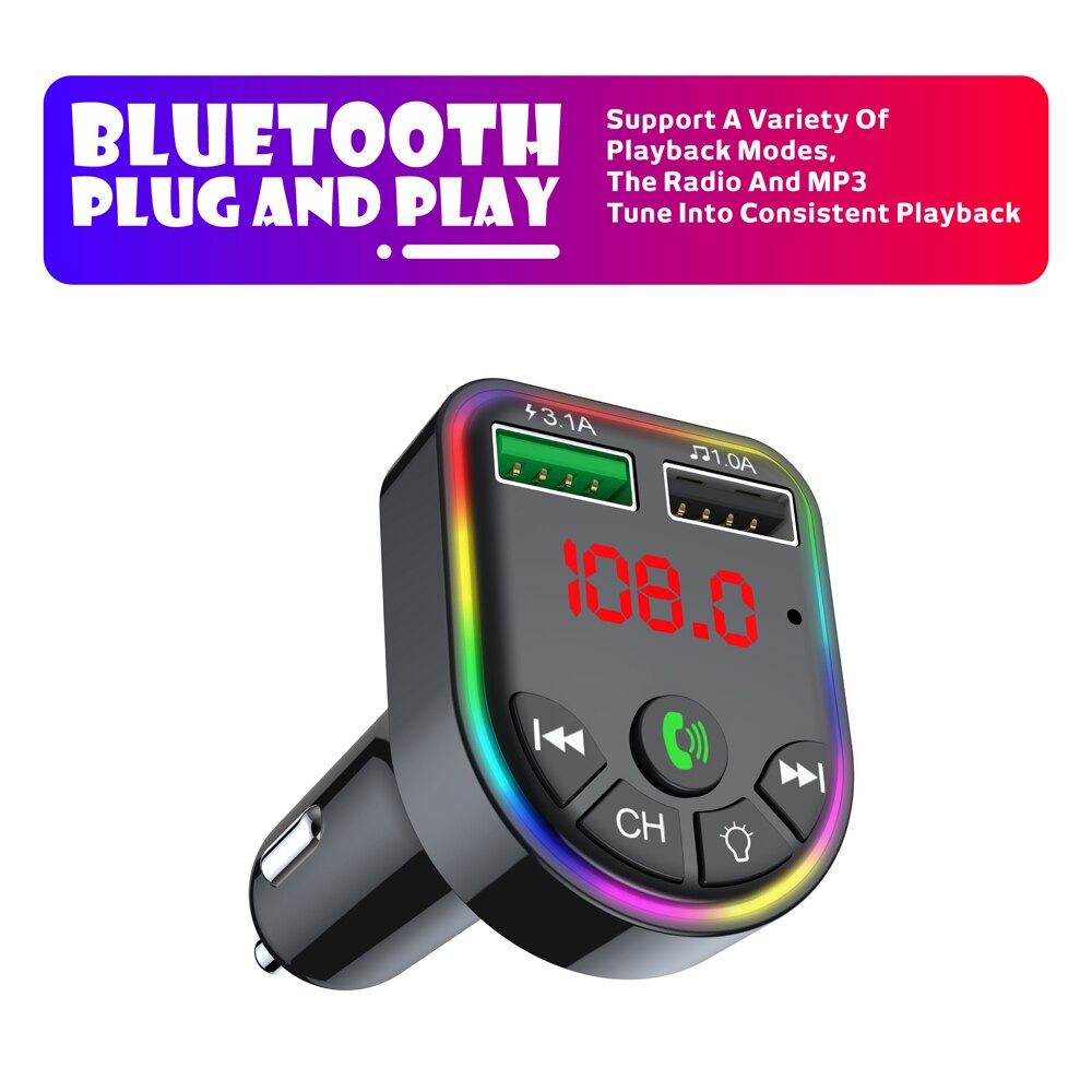 Wagen Bausatz Bluetooth 5,0 FM Sender Drahtlose Freihändige Audio- Empfänger Auto MP3 Spieler Dual USB Schnelle Ladegerät Auto Zubehör