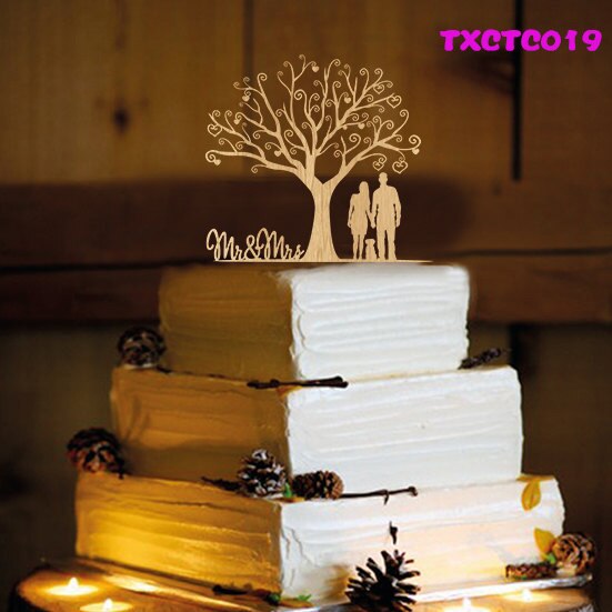 Mixed Style Wood Rustic Wedding Cake Topper Bride and Groom Silhouette , Mr & Mrs Topper for Wedding Decoration Anniversary: style 3