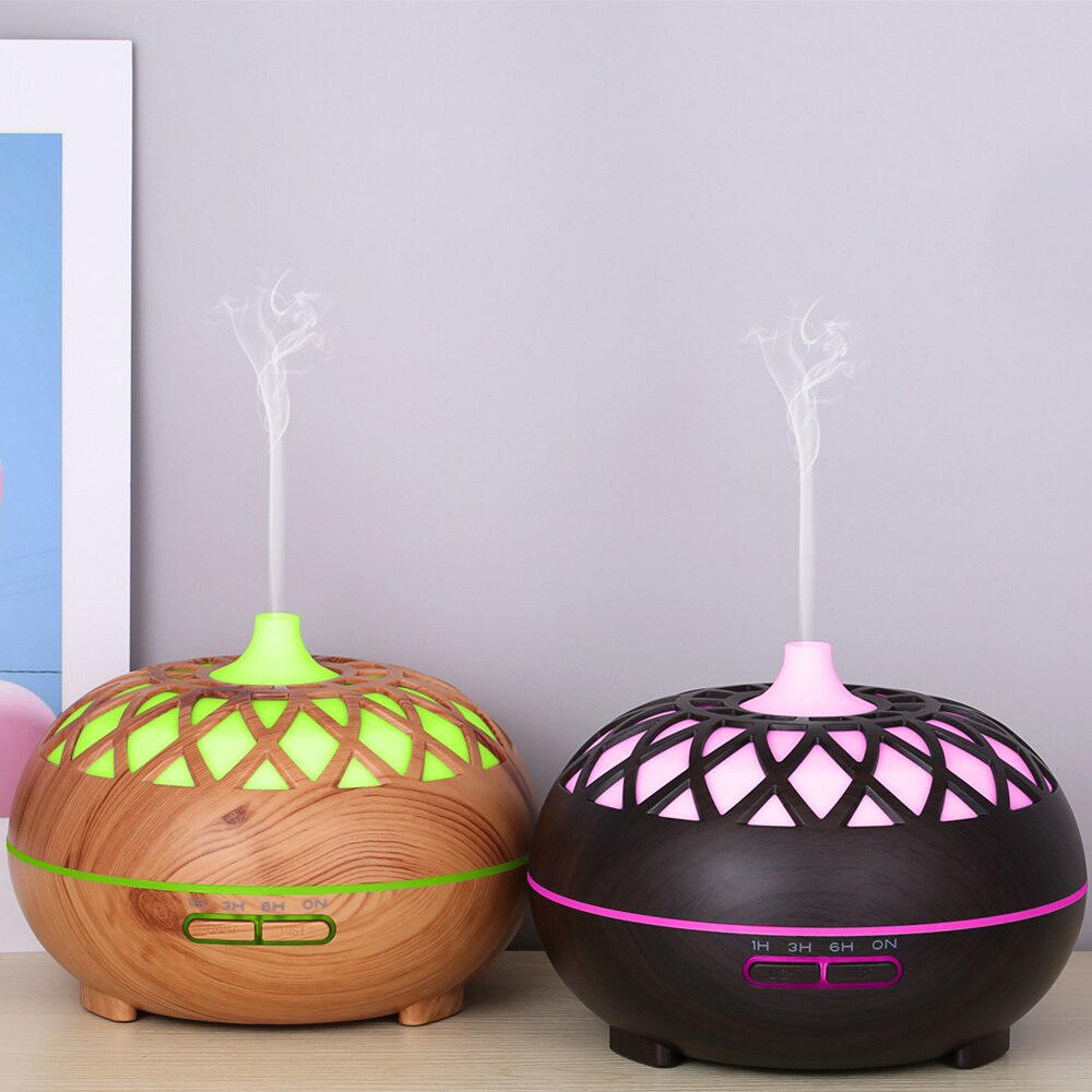 500ML wood color pattern air humidifier, aroma essential oil diffuser with colorful night light,with remote control