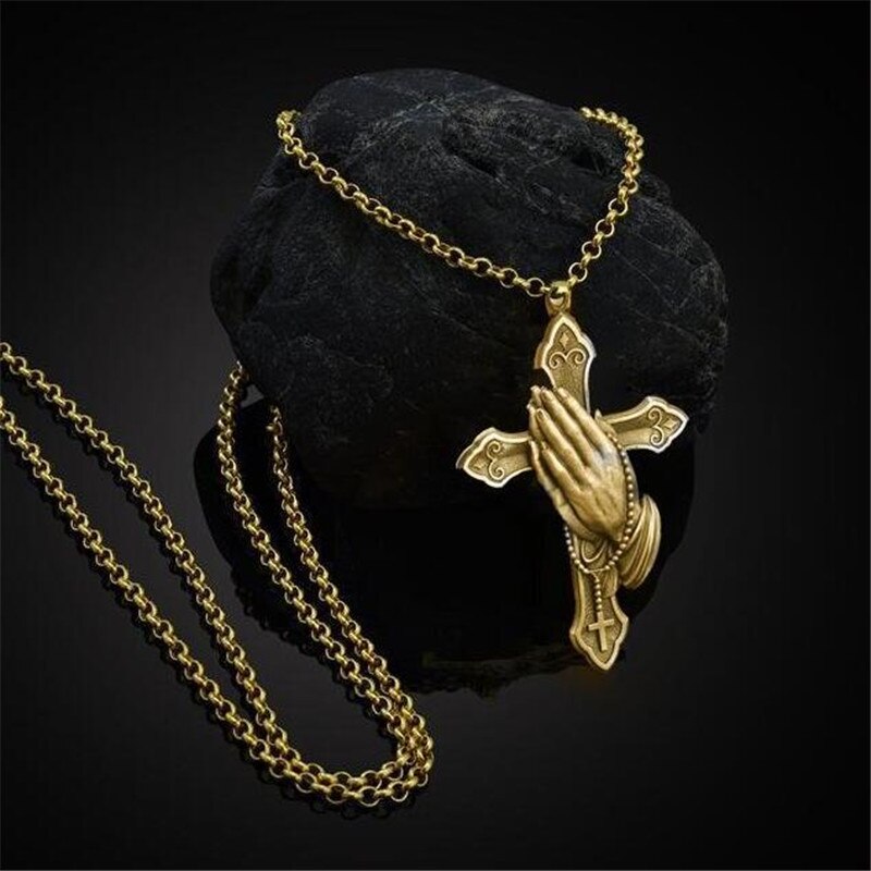 Retro Gebed Cross Ketting Voor Mannen Christian Mannelijke Hanger Ketting Religieuze Geloof Sieraden: Goud-kleur