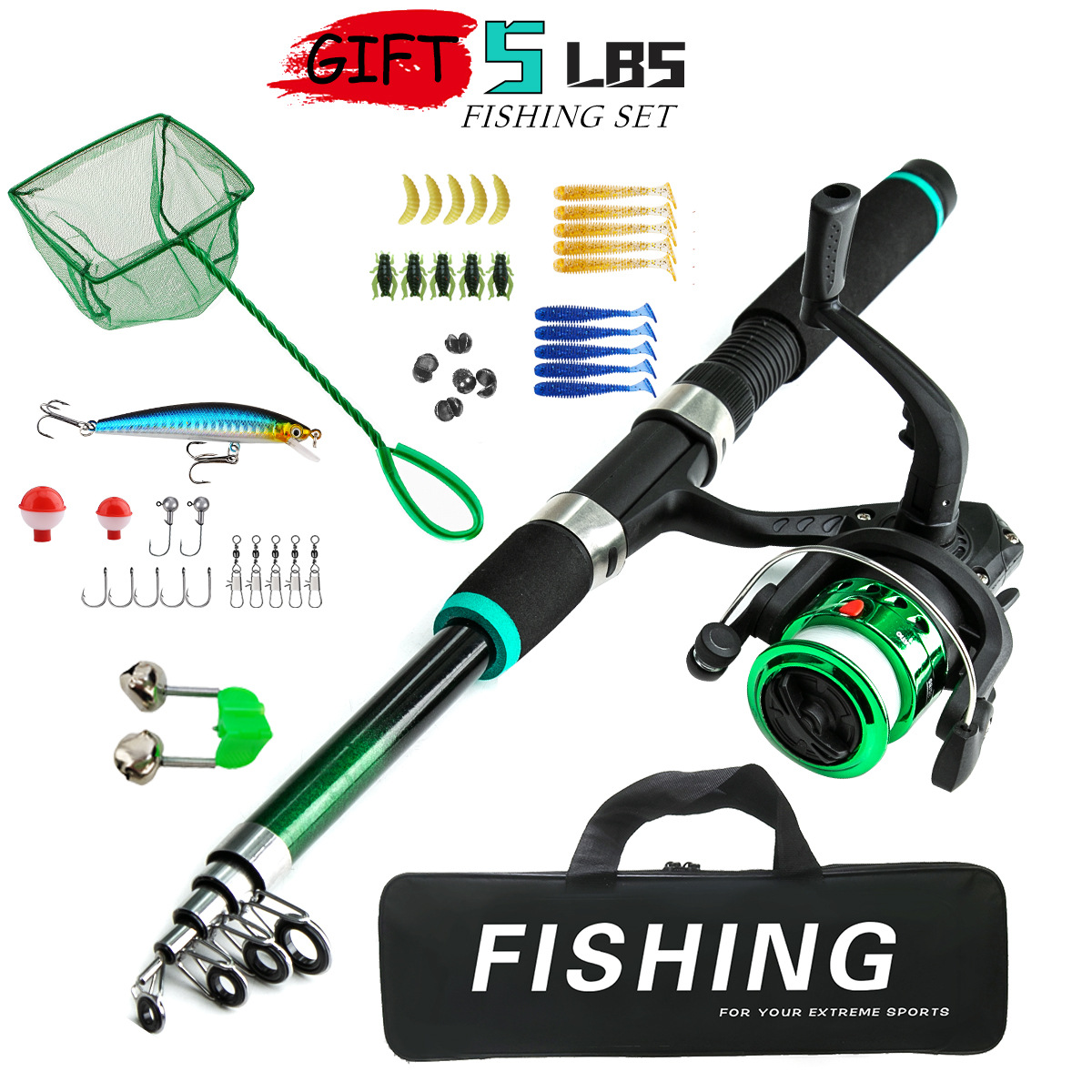 Hengelmolen voor kinderen Combo 1 8 m met zacht aas Schepnet Compleet vistuig: Lichtgrijs