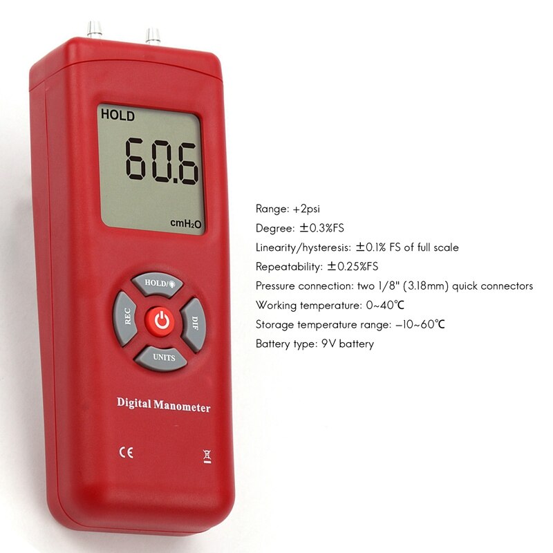 Digital Portable Pressure Gauge, Hand-Held Air Vacuum/Gas Pressure Gauge, 11 Units with Backlight