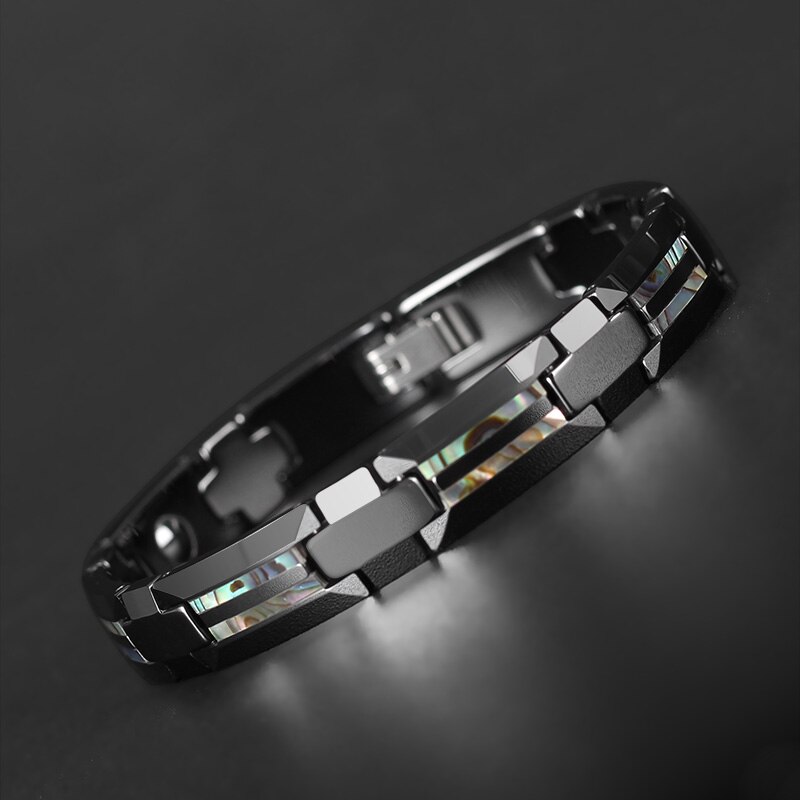 Good For Health Magnetic Bracelet Men Luxury Natural Shell Never Scratch Black Tungsten Steel Bracelets For Women Cross Jewelry