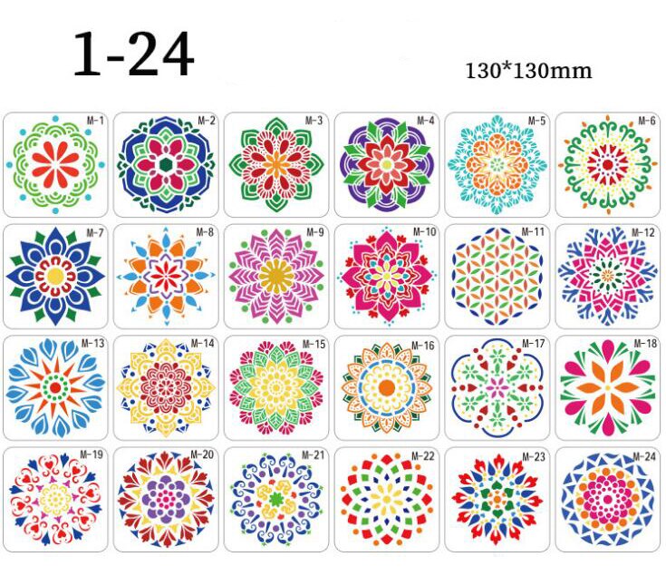 Mascherina Mandala - 13x13cm - Plastica - DIY Artigianato Pittura Spray Decorazione: 1-24