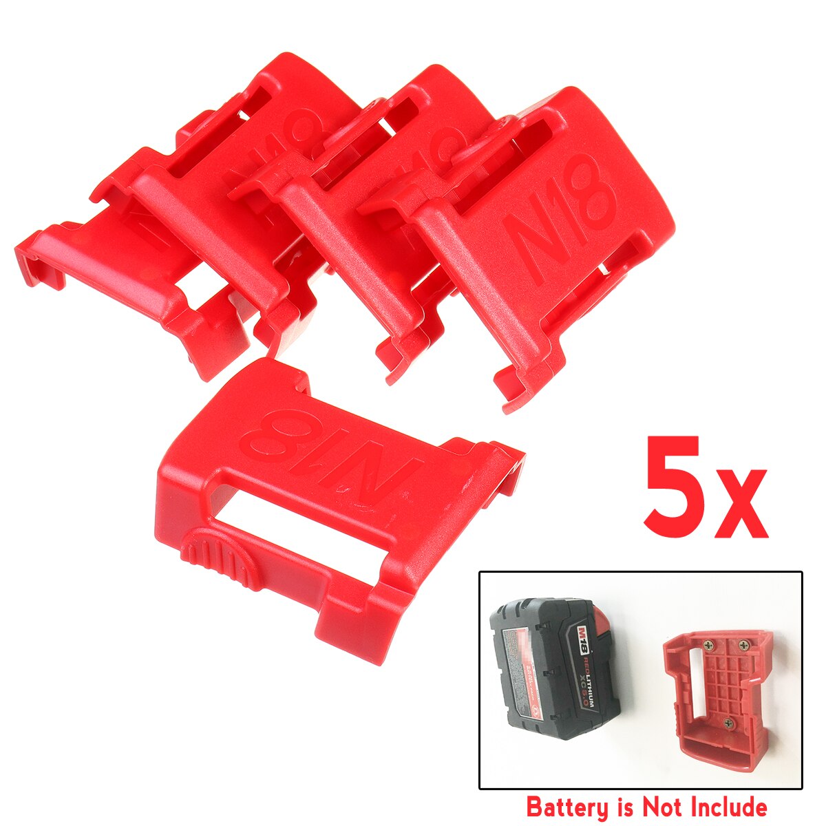 ABS 1/5Pcs Battery Mounts 3D Printed For MILWAUKEE M18 18V Storage Holder Shelf Rack Stand Slots Battery: 5Pcs Red