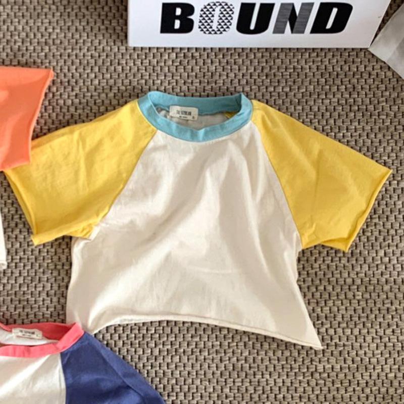 T-shirts en coton pour enfants | Ample, décontracté et à la coréenne 3470, avec manches en Patchwork, pour filles et garçons: yellow / 100cm(2-3y)