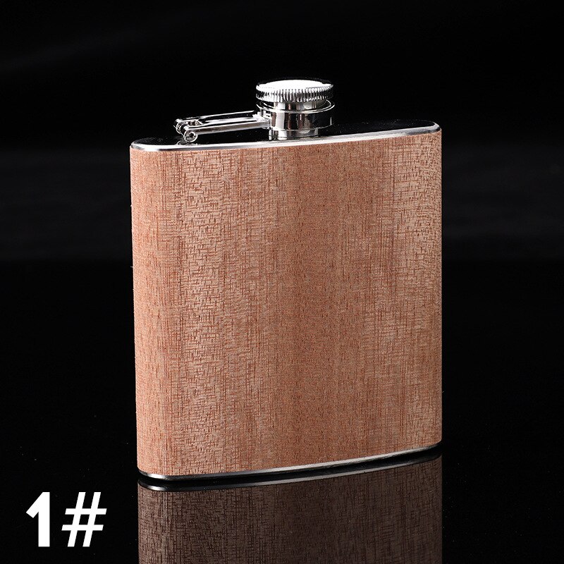 6OZ Wooden Leather Hip Flask Stainless Steel 304 Whiskey Wine Flagon Alcohol Drinking Bottle Travel Drinkware: Style 1