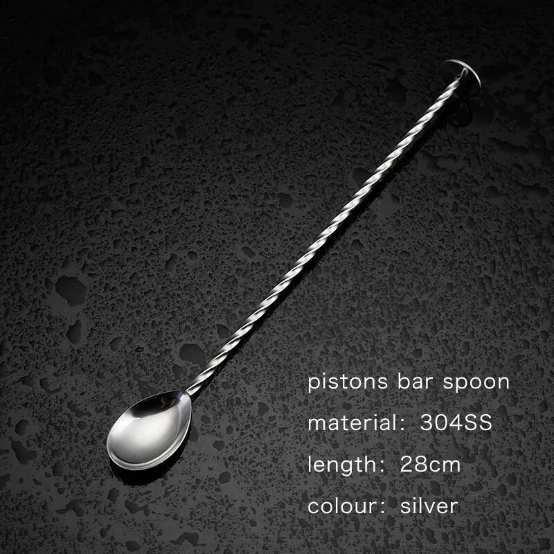 Bar Soul-cuchara especial para cóctel mojito, cuchara mezcladora de acero inoxidable con función de machacado, herramientas profesionales de Bartender: 28cm silvery