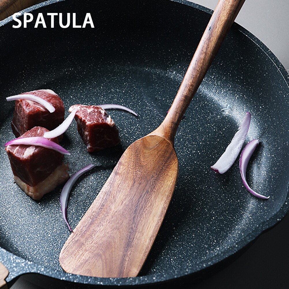 Pan Non Stick Pasta Home Frying Restaurant Natural Teak Kitchen Shovel Cooking Utensil Wooden Spatula Heat Resistant Long Handle