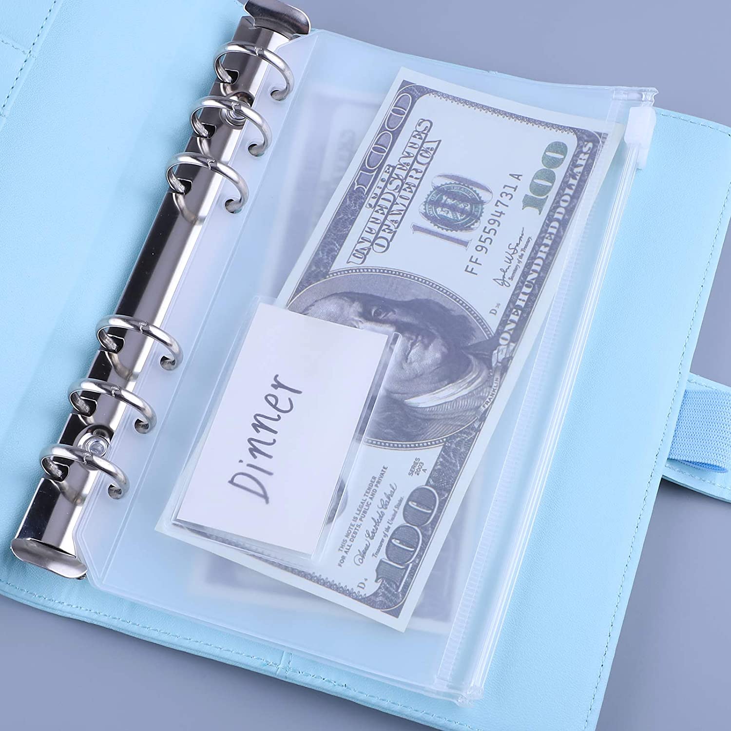 A6 Leather Notebook Binder with Plastic Binder Pockets, Refillable 6 Round Ring A6 Personal Planner Binder Cover with Stickers