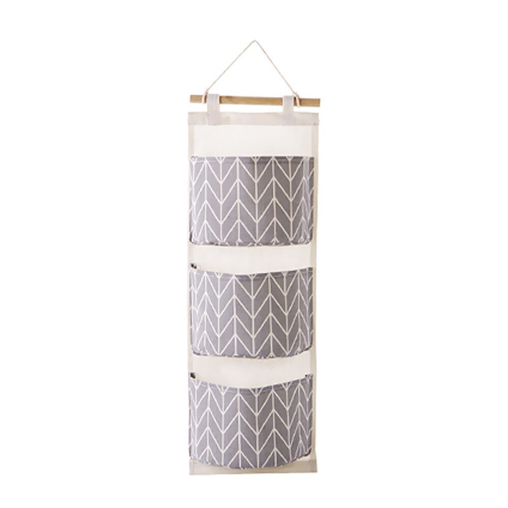 3 Pockets Wall Hanging Storage Bags Cotton Linen Door Organizer Hang Bag Wall Pouch Cosmetic Toys Home Office Organizer AUG8: Gray