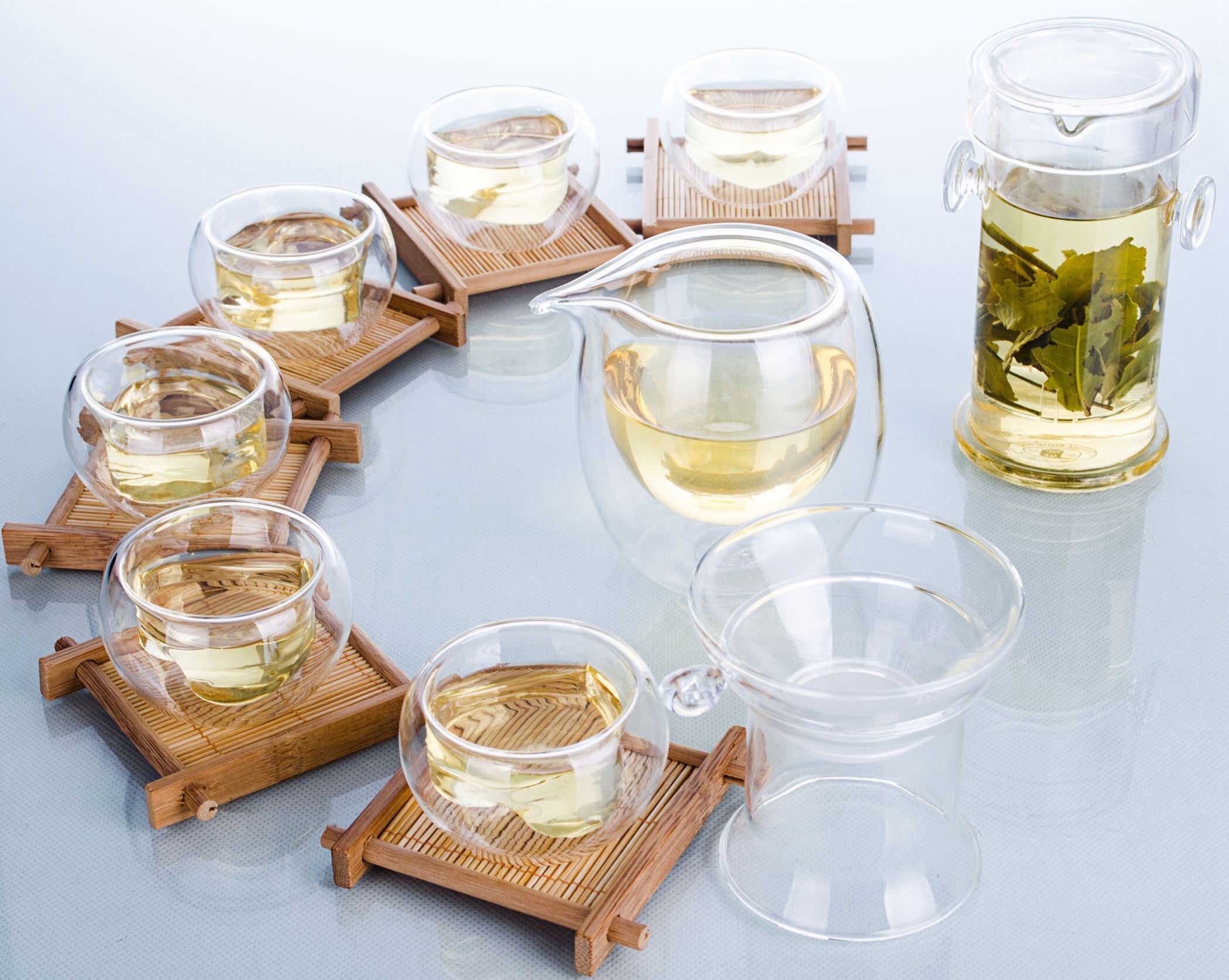 Gongfu Thee Set Mini Theepot &amp; Filter &amp; Chahai Pitcher &amp; 6 Dubbele Wand Kopjes